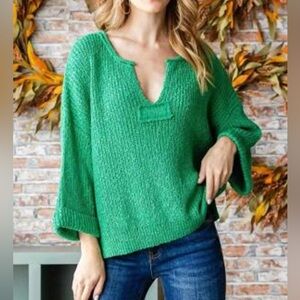 French Quarter Patch Green Chunky Knit Sweater